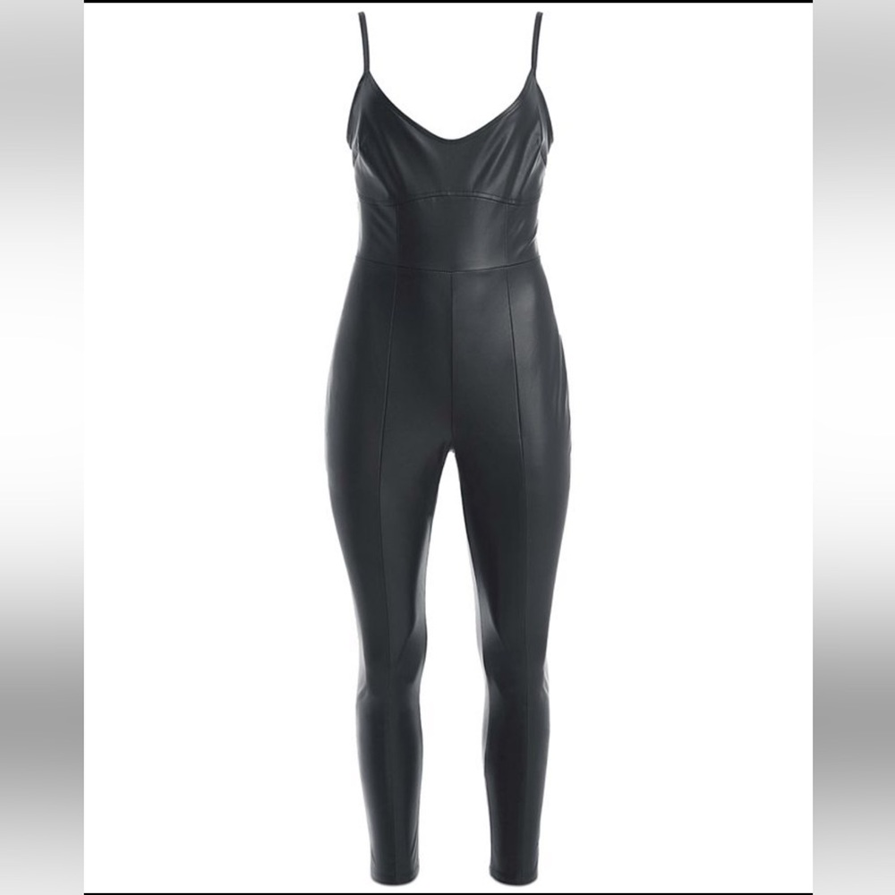 Guess Women's Sleek Black Faux Leather Jumpsuit